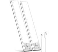 Demkia Lampe LED Rechargeable Cuisine Reglette, USB Sans Fil Lampe Detecteur de Mouvement Interieur 3 Couleurs Dimmable Placard Eclairage Magnétique Lampe d'Armoire pour Escalier Dressing, 2 Pack
