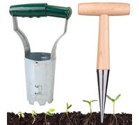 Demlaka Lot de 2 planteurs de bulbes à fleurs - Poids léger - En acier inoxydable - Avec poignée en bois - Plantoir à bulbes - Pour jardins