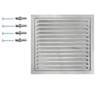 DEMLOU Grille de Ventilation Aluminium 25 x 25 cm avec Filet. | Format carré large - finition naturelle - maille anti-insectes - mur façade conduit
