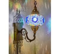 DEMMEX Applique Murale Turque Marocaines en Mosaïque, Globe en Verre Fait Main, Base en Laiton, Cordon 1,5 m, Éclairage Décoratif pour Salon et Chambre, Multicolore Bleu