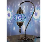 DEMMEX Lampe de table en mosaïque marocaine turque - Fabriquée à la main - Style Tiffany - Col de cygne en verre coloré - Lampe de chevet, de bureau - Éclairage d'accentuation artisanal bohème pour