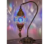 DEMMEX Lampe de table en mosaïque marocaine turque - Lampe de chevet en verre coloré à col de cygne de style Tiffany faite à la main, lampe de bureau, éclairage d'accentuation Boho Artisan pour