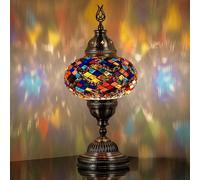 DEMMEX Lampe Turque en Mosaïque sans Fil - Lampe de Table à Piles, Faite à la Main en Turquie - Verre Coloré et Métal Martelé, Lampe Portable Décorative pour Intérieur et Extérieur, 30 cm