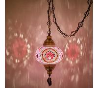 DEMMEX Plafonnier turc marocain en mosaïque, luminaire suspendu avec cordon de 4,5 m, chaîne et prise, lampe à brancher, sans câblage électrique, à brancher sur une prise murale