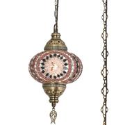DEMMEX Plafonnier turc marocain en mosaïque, luminaire suspendu avec cordon de 4,5 m, chaîne et prise, lampe à brancher, sans câblage électrique, à brancher sur une prise murale