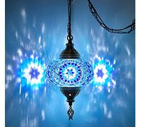 DEMMEX Plafonnier turc marocain en mosaïque, luminaire suspendu avec cordon de 4,5 m, chaîne et prise, lampe à brancher, sans câblage électrique, à brancher sur une prise murale