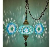 DEMMEX Plafonnier turc marocain en mosaïque, luminaire suspendu avec cordon de 4,5 m, chaîne et prise, lampe à brancher, sans câblage électrique, à brancher sur une prise murale