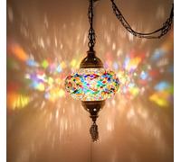 DEMMEX Plafonnier turc marocain en mosaïque, luminaire suspendu avec cordon de 4,5 m, chaîne et prise, lampe à brancher, sans câblage électrique, à brancher sur une prise murale