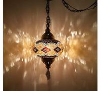 DEMMEX Plafonnier turc marocain en mosaïque, luminaire suspendu avec cordon de 4,5 m, chaîne et prise, lampe à brancher, sans câblage électrique, à brancher sur une prise murale
