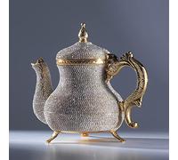 DEMMEX Théière artisanale turque marocaine arabe décorative dorée avec strass en cristal, 1,2 kg, 20,3 x 17,8 cm