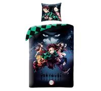 Demon Slayer, Parure de Lit Enfant, Lit 1 Place, Textile Oeko-Tex, Housse de Couette 140x200 cm, Taie d'oreiller 63x63 cm, Motif Manga Kimetsu