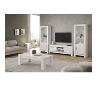DENAE - Ensemble Salon Complet Laqué Blanc Brillant Meuble TV + Table Basse + Vitrines Leds