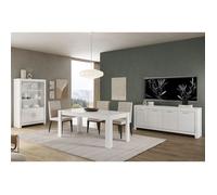 Ensemble Séjour Complet Laqué Blanc Brillant Table 160cm + Buffet + Vitrine Leds - DENAE -