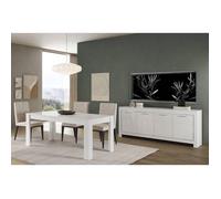 Ensemble Séjour Laqué Blanc Brillant Table 190cm + Buffet 4 Portes - DENAE - ALTOBUY Blanc G