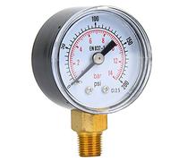 Denash Manomètre, Jauge Mécanique de Connexion Inférieure BSPT 1/8 Pouce, Manomètre d'eau, d' et 'air 0-100 Psi 0-7 Bar pour équipement Pneumatique du Système Hydraulique (0-200psi,0-14bar)
