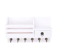 Denash Porte Clés et Courrier en Bois pour Mur avec 6 Crochets et Tiroir | des clés et des lettres, tiroir de rangement compact, organisation murale de l\'entrée, accès quotidien facile,