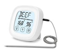 Denash Thermomètre de Cuisine Numérique, Thermomètre à Viande à écran Tactile avec Minuterie, 9 Aliments Prédéfinis, 5 Niveaux de Cuisson, Sonde de Température à Lecture Instantan