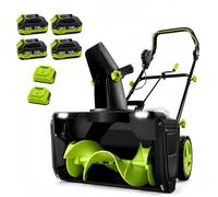 Déneigeuse Électrique 80 V, 4 Batteries, 3500 W, Double LED Avant | 4 Batteries Offrent Jusqu’à 1 Heure d’Autonomie, tandis que le Moteur 3500W Traite Neige Fraîche, Tassée et Humide sur Allées