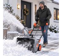 Déneigeuse électrique sans fil de 1400W, avec 2 batteries de 4Ah, moteur sans balais, largeur de déneigement de 46 cm, capacité de déneigement de 27 cm, portée de projection de 7 mètres. (Alternativem