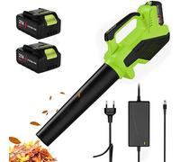 Déneigeuse électrique sans fil, souffleur de feuilles électrique, 21V, vitesse du vent de 250 km/h, 2 batteries de 3,0 Ah et chargeur, portée extra large et poignée ergonomique pour dégager les allées