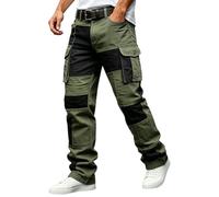 DENGJIAMY Pantalon de travail décontracté pour homme, coupe droite, pantalon tendance à bas ouvert pour homme, randonnée, jogging cargo, vert militaire, 3XL