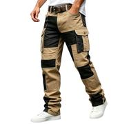DENGJIAMY Pantalon de travail décontracté pour homme, coupe droite, pantalon tendance à bas ouvert pour homme, randonnée, jogging cargo, kaki, L