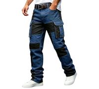 DENGJIAMY Pantalon de travail décontracté pour homme, coupe droite, pantalon tendance à bas ouvert pour homme, randonnée, jogging cargo, bleu marine, S
