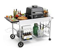 Denmay 128 x 66 x 78 cm - Chariot de barbecue pour la série Weber Q, Ninja Woodfire, four à pizza, barbecue de table, four à pizza, chariot de service avec grande surface de travail, table de barbecue
