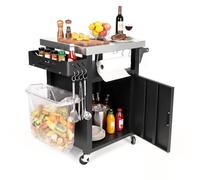 Denmay Chariot de barbecue d'extérieur - Chariot de barbecue portable pour fours à pizza Onni - Support de barbecue pour Ninja Woodfire et Weber Q Series - Armoire de jardin pratique