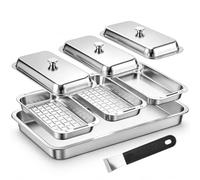 Denmay Lot de poêles à barbecue en acier inoxydable avec poignée pour barbecue à gaz et barbecue au charbon de bois - Accessoires universels pour Weber, Enders, Charbroil, 3 paniers de barbecue + 1