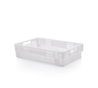 Denox Caisse empilable semi-escamotable ajourée 600 x 400 x 200 mm | Caisse industrielle ajourée 21 litres. Blanc
