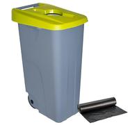Denox Poubelle à roulettes 110 L 58 x 41 x 89 cm Jaune