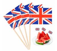 -dents Union Jack - Papier, 100 -dents Drapeau Britannique, Drapeau Bâton De Cocktail | Pics À Nourriture Avec Drapeaux Britanniques, Étiquettes À Fruits Pour Anniversaire De Couronnement,