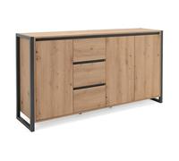 DENVER Buffet 3 portes 3 tiroirs - Decor chene artisan / Anthracite - L 160 x P 40 x H 88 cm