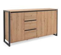 DENVER Buffet 3 portes 3 tiroirs - Décor chêne artisan / Anthracite - L 160 x P 40 x H 88 cm