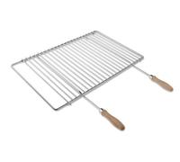 Deos-grill Barbecue INOX AISI 304 - Largeur Réglable 50-70x37cm - Grillage Flexible et Solide - Matériau 4+10mm - Poignées en Bois - Parfait pour Foyers Non Standard - Grille INOX Européenne