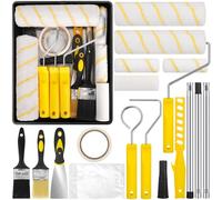 DEPAR Kit de 19 Pièces Comprenant Rouleaux à Peinture, Bacs à Peinture, Supports pour Rouleaux, Pinceaux, RRuban Adhésif, Housse de Protection, Mélangeur, Spatule pour Peindre et Rénover les Murs