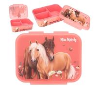 Depesche 12895 Miss Melody Flowers - Boîte à goûter en Vieux Rose, avec Motif de Chevaux et de Fleurs, boîte à déjeuner avec 3 Compartiments et Couvercle Transparent