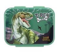 Depesche 12898 Dino World Reflector - Boîte à goûter en Vert foncé, avec Motif de Dinos et éclairs, boîte à déjeuner avec 3 Compartiments et Couvercle Transparent