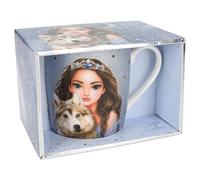 Depesche 13066 TOPModel Wolf - Tasse en blanc, avec motif de modèle et impression bleue scintillante, tasse à boire en porcelaine avec anse, contenance env. 300 ml