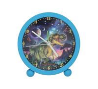 Depesche 13313 Dino World Galaxy - Réveil en Bleu pour Enfants, avec Motif de Dinosaure, Horloge silencieuse avec Fonction lumière, Pile Incluse