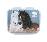 Depesche 13398 Miss Melody Dusty Rose - Boîte à goûter en Bleu Clair, avec Motif de Chevaux et de Coquelicots, boîte à déjeuner à 3 Compartiments et Couvercle Transparent