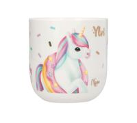 Depesche 13562 Ylvi - Tasse en porcelaine, blanche avec motif licorne, motif de paillettes colorées et impression dorée, tasse d'une contenance d'environ 250 ml