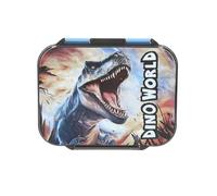 Depesche 13987 Dino World - Boîte à goûter Bleue, avec Motif de Dinosaure et Fond en Flammes, boîte à goûter à 3 Compartiments et séparateur Flexible