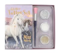 Depesche Miss Melody Night Horses 12657 Kit pour Enfants avec 41 Tatouages adhésifs, 1 Pinceau et 3 poudres de Paillettes en Argent, Blanc et Or, Halloween