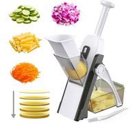 Depets 5 en 1 mandoline tranchoir mandoline de sécurité, coupe-pommes de terre et aliments, permet de couper en lanières, julienne et dés, épaisseur réglable de 1 à 8 mm