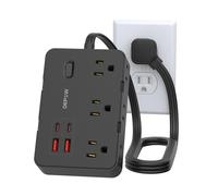 DEPOW Multiprise avec protection contre les surtensions, rallonge de 0,9 m avec 6 prises CA, 4 ports USB, protection contre les surtensions 1050J, station de charge murale pour bureau, maison, noir