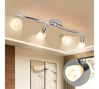 Depuley Plafonnier/Applique Murale en Métal Chromé, Spot Bar Design Rétro, 4 Spots Orientables&Pivotants, Luminaire Plafond Vintage, Douilles E14 Pour Chambre, Salon(Ampoules Non Fournies)