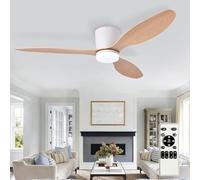 Depuley Ventilateur de plafond encastré : ventilateurs de plafond blancs de 52 pouces avec éclairage pour chambre à coucher - ventilateur à profil bas avec télécommande et pales en bois réversibles