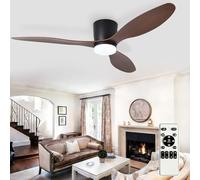 Depuley Ventilateur de plafond encastré : ventilateurs de plafond noirs de 52 pouces avec éclairage pour chambre à coucher - ventilateur à profil bas avec télécommande et pales réversibles en noyer